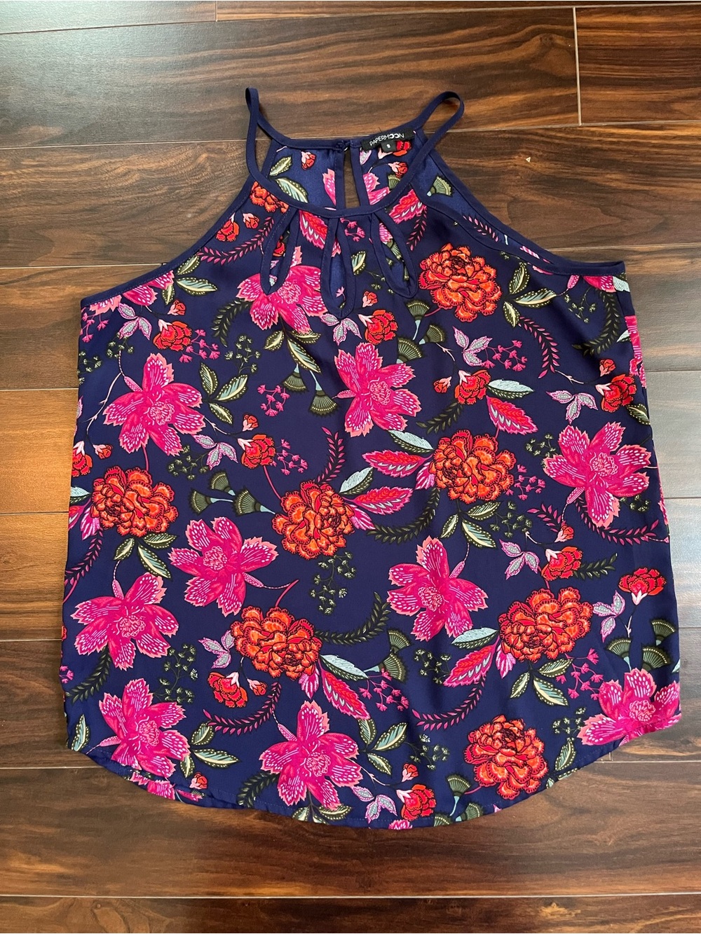 Papermoon Navy, Pink, & Orange Floral Flowy Tank w/ Keyhole Cutouts, S, EUC